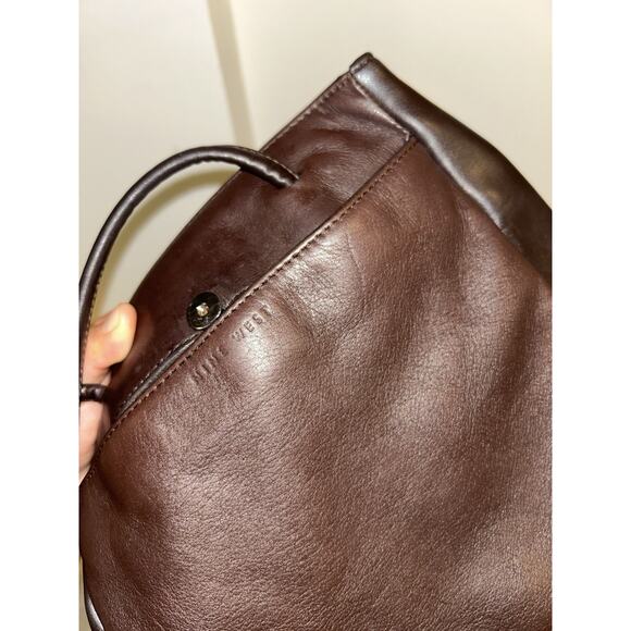 Two Tone Brown Nine West Shoulder Bag Tote Genuine Leather Smooth Magnetic Top - Picture 9 of 11